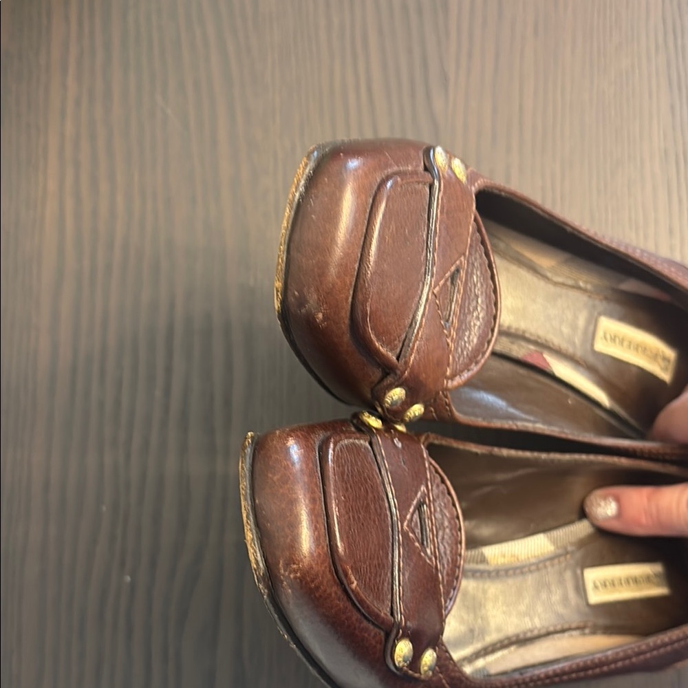 Burberry Brown Leather Studded Penny Loafer Heels - Picture 9 of 9